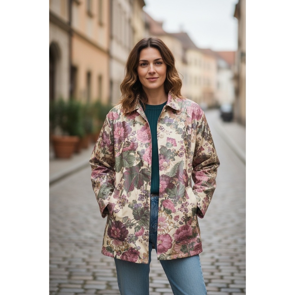 NORDIC HOUSE DESIGNS NYC – Coated Floral Raincoat Lightwt Jacket Vintage‎ NEW OS